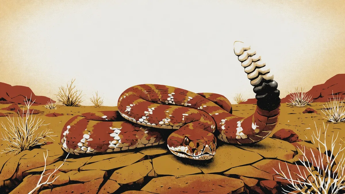 Illustration of a coiled rattlesnake in the desert